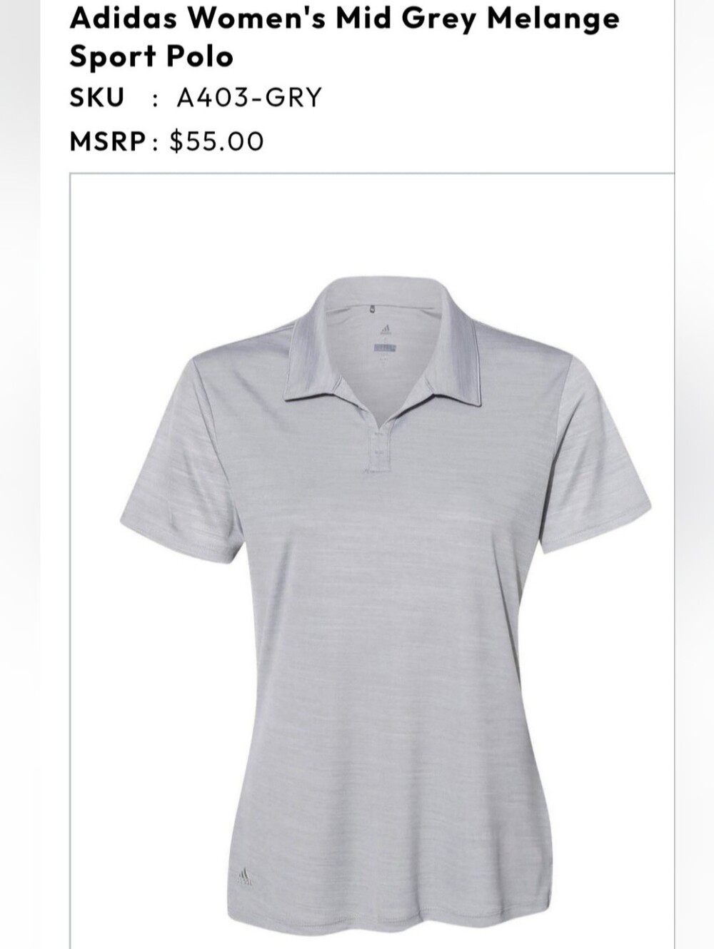 Adidas Women's Mid Grey Melange Sport Polo Shirt Heather Gray Stretch Popover XL